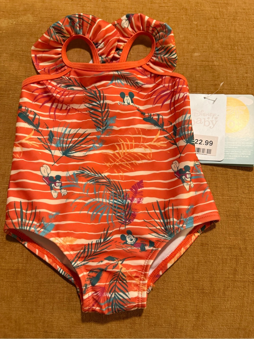 Disney Orange Tropical Mickey Mouse One-Piece Swimsuit for Kids